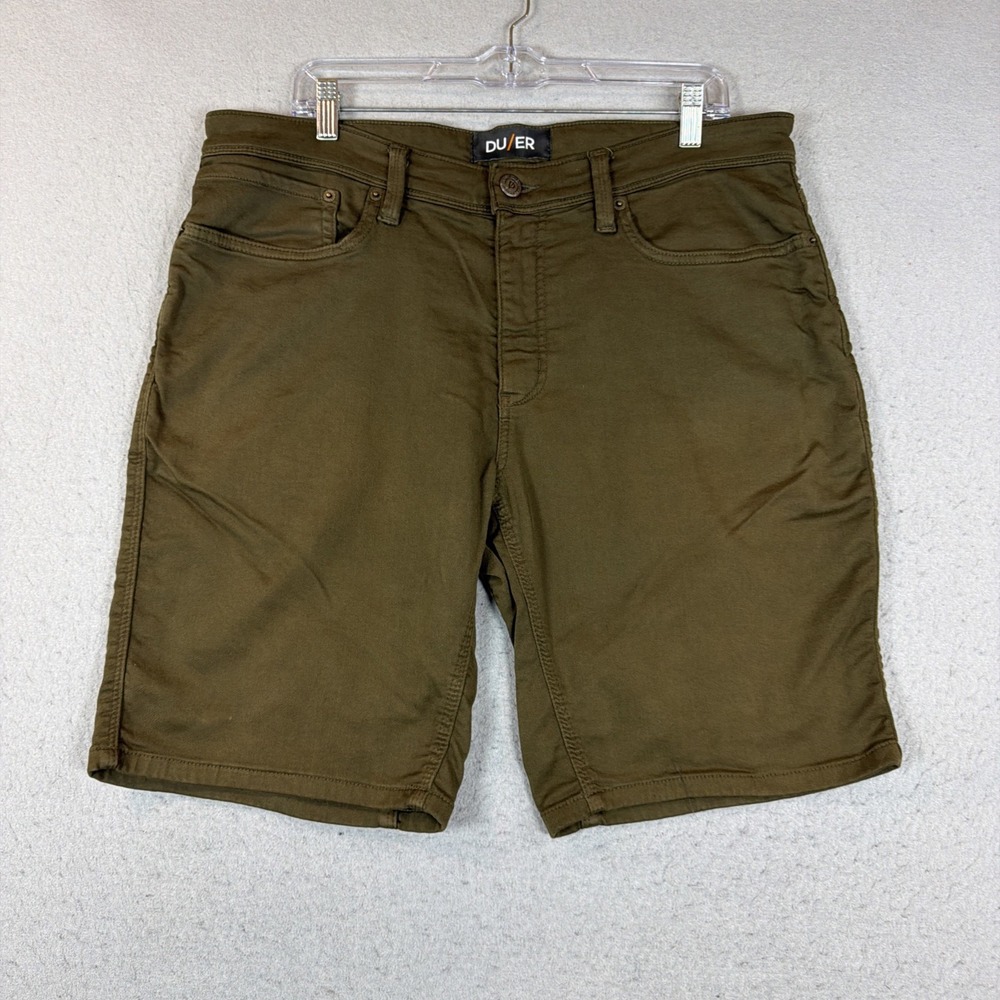DU/ER N2X Relaxed Taper Shorts Men's 36 9" Brown Stretch Chino 5 Pocket DUER